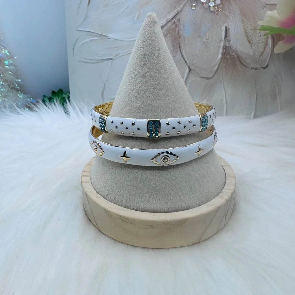 Stainless Steel Gold and White Cuff Statement Bracelets